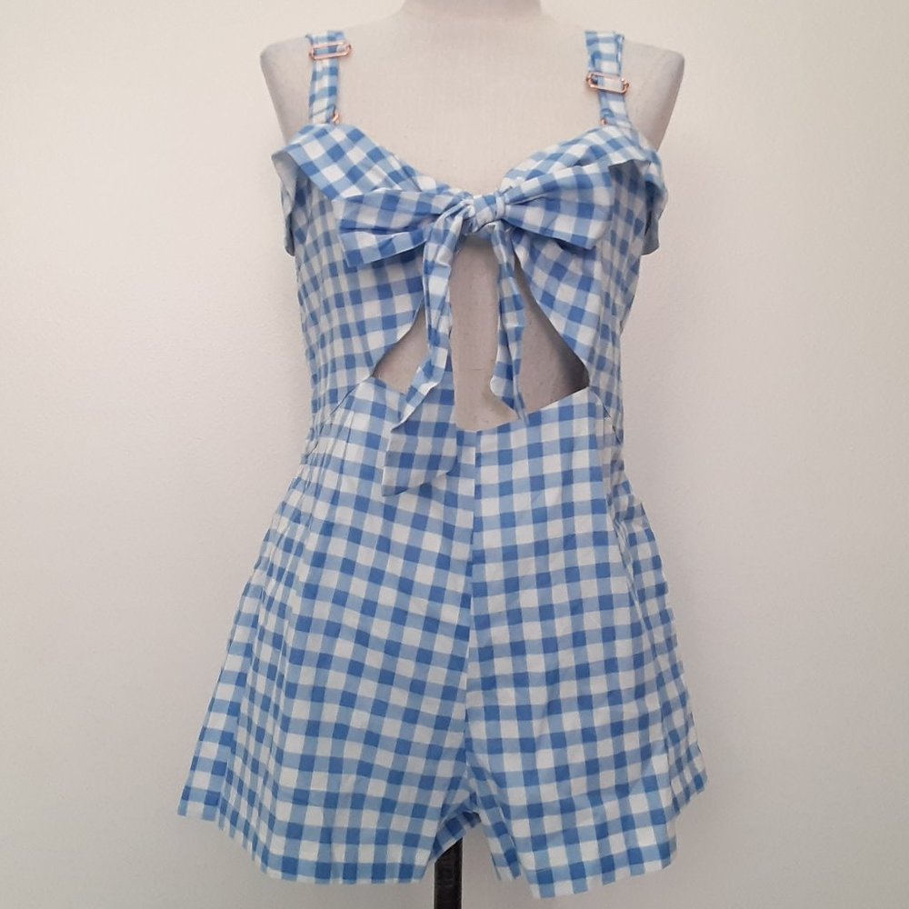 NEW FOR LOVE & LEMONS DIXIE CUT GINGHAM ROMPER SIZE XL
